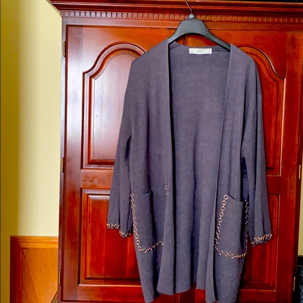 Never worn Zara knit  open cardigan with gold